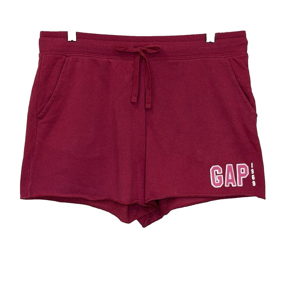 Gap Y2K Jersey Knit Shorts Womens Medium Dark Pink Drawstring Waist Pull On Logo